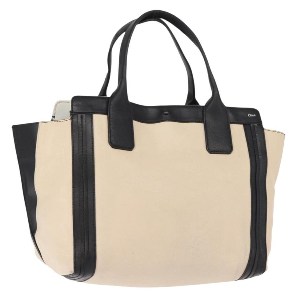 Chloe Alison Hand Bag Leather Ivory Black gold Auth am9491
